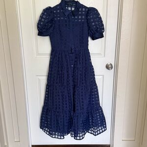 English Factory Navy Blue Windowpane Dress